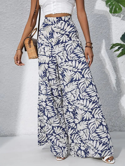 Fritzi – Leaf Print Wide Leg Trousers