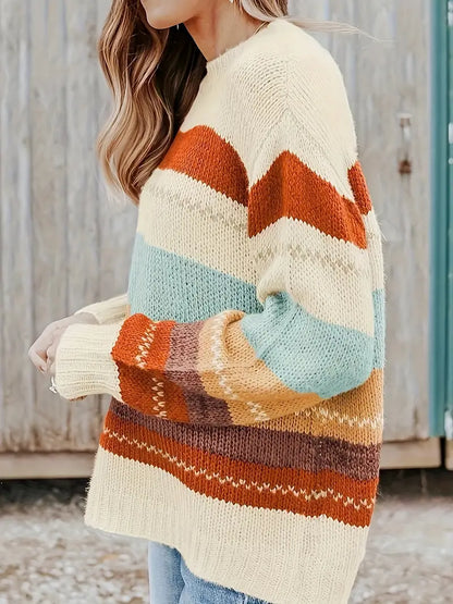 Gloria - Knitted Striped Round Neck Sweater