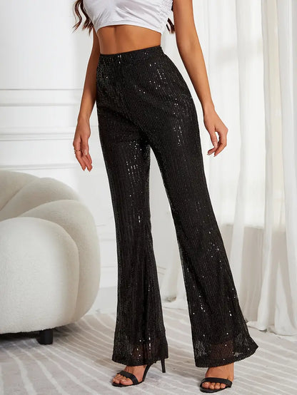 Kristal – High-waisted Sequined Flared Trousers