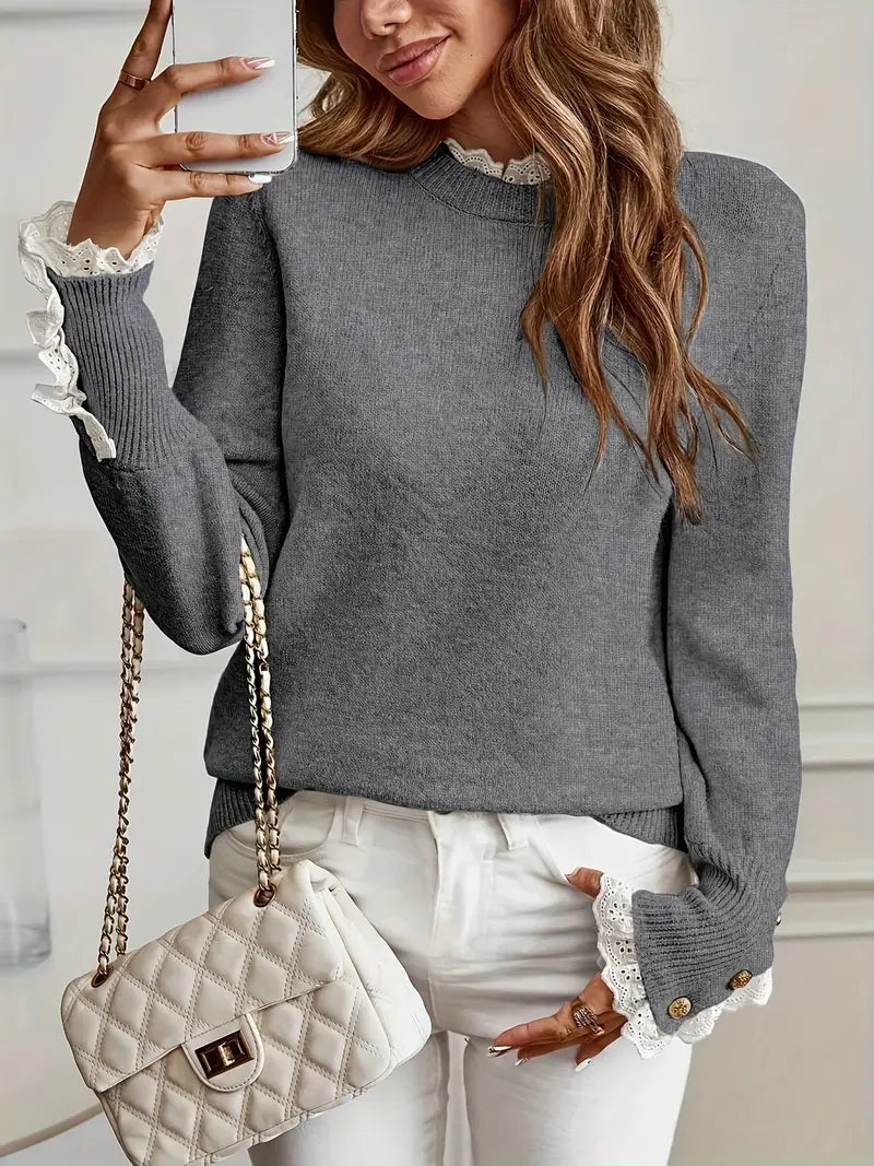 Chandra – Elegant Lace Trim Knitted Sweater