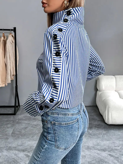 Sigrid – Striped High Neck Blouse