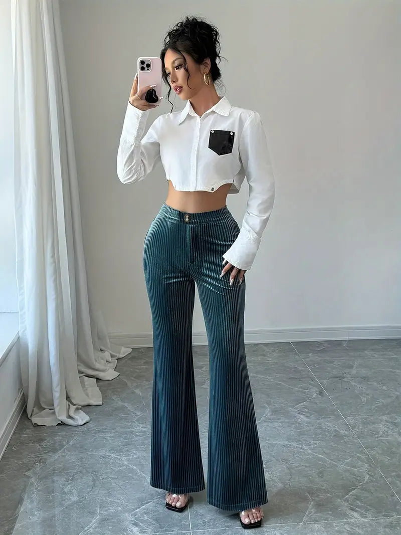 Cinta - High-waisted Velvet Flared Trousers