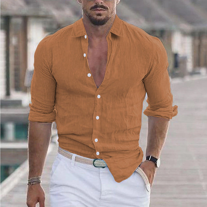 Men's linen shirt with turn-down collar - Dino