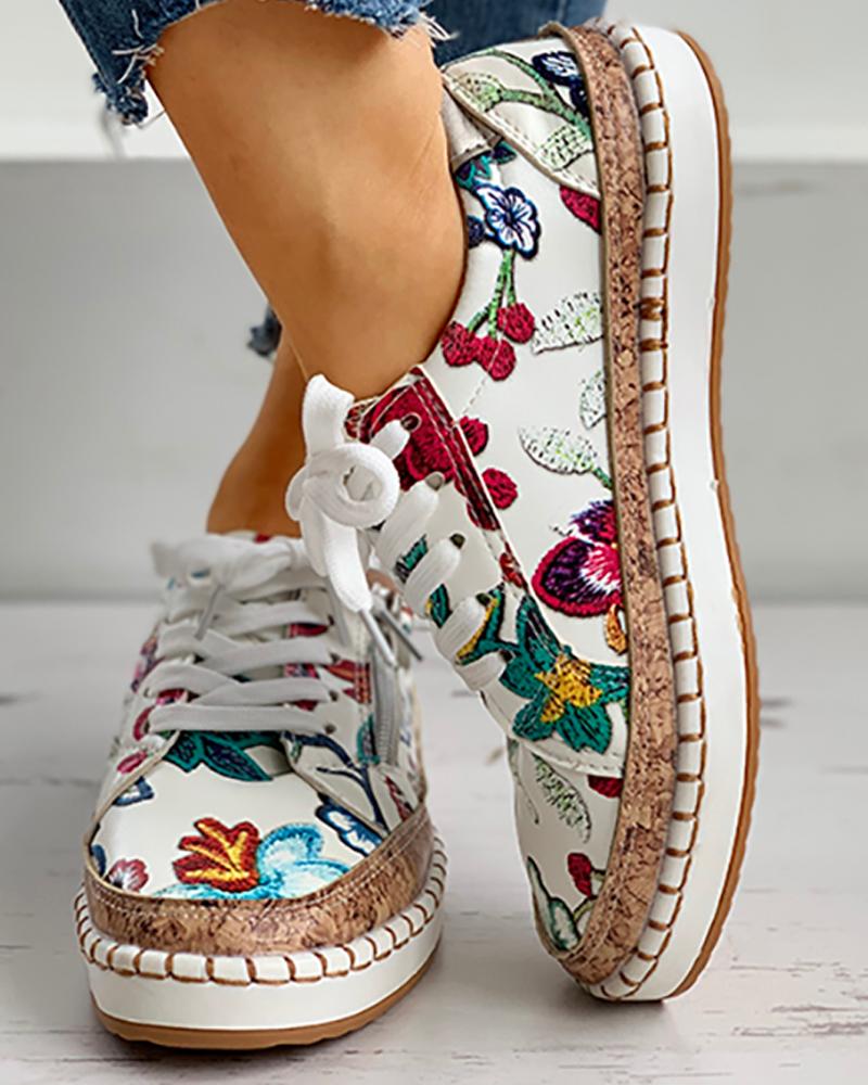 Sandy - Floral Vulcanized Shoes for Women