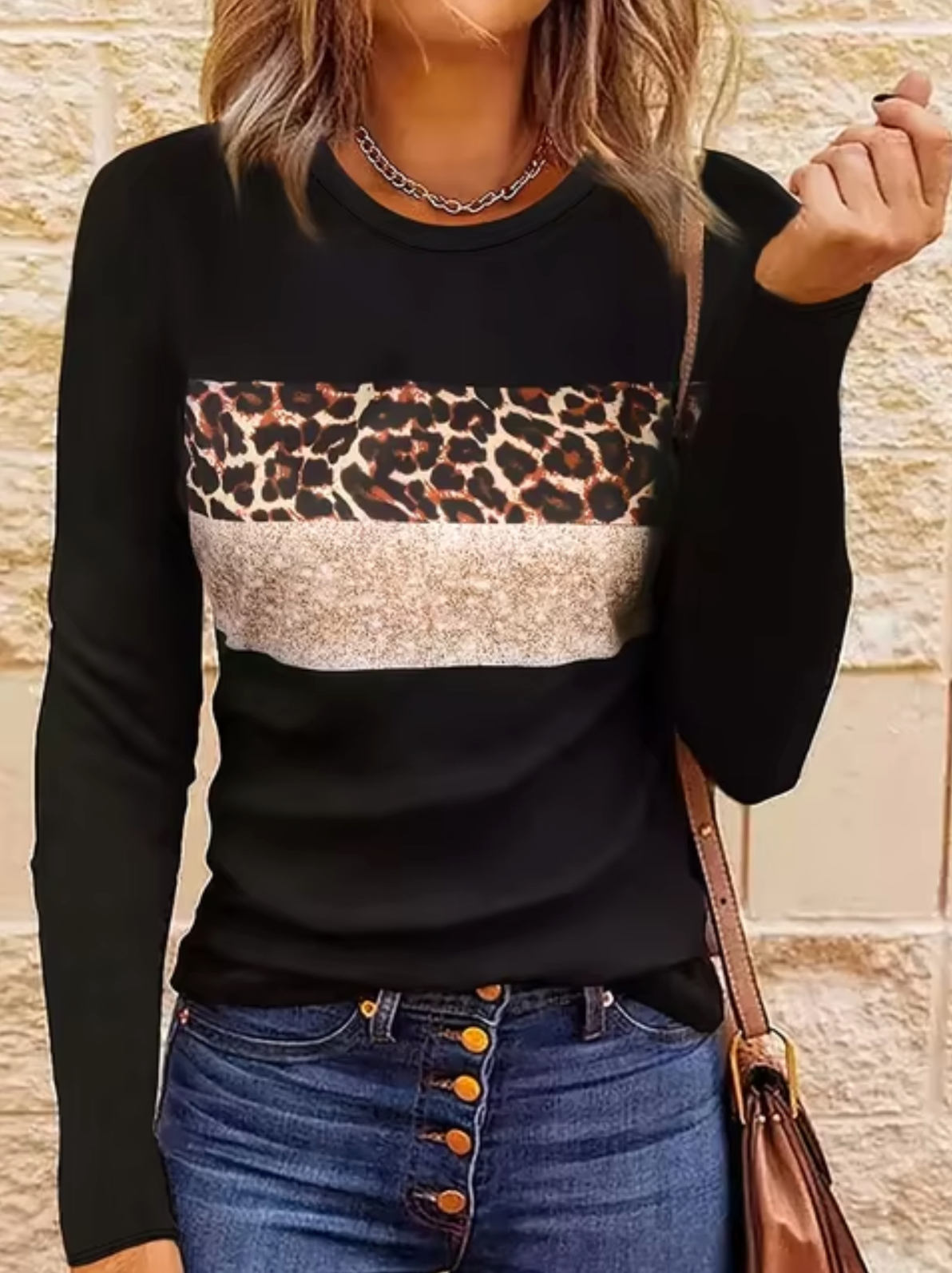 Myline – Long Sleeve Leopard Print T-Shirt