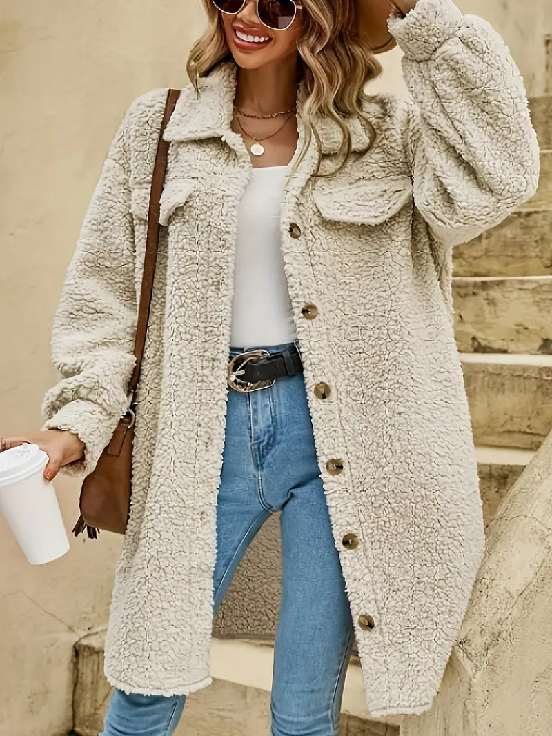 Sheby - Knitted casual long plush jacket