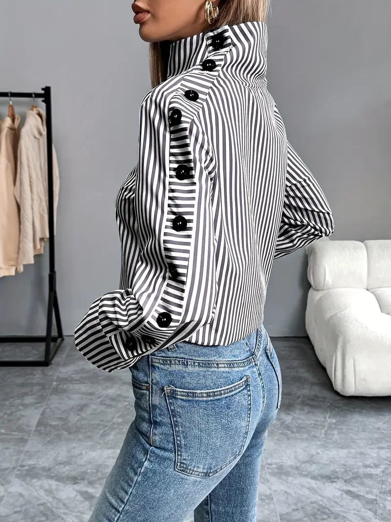 Sigrid – Striped High Neck Blouse