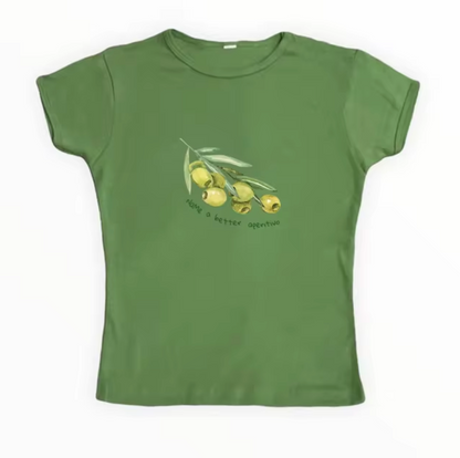 Carissa - Olive Print Crop Top Shirts