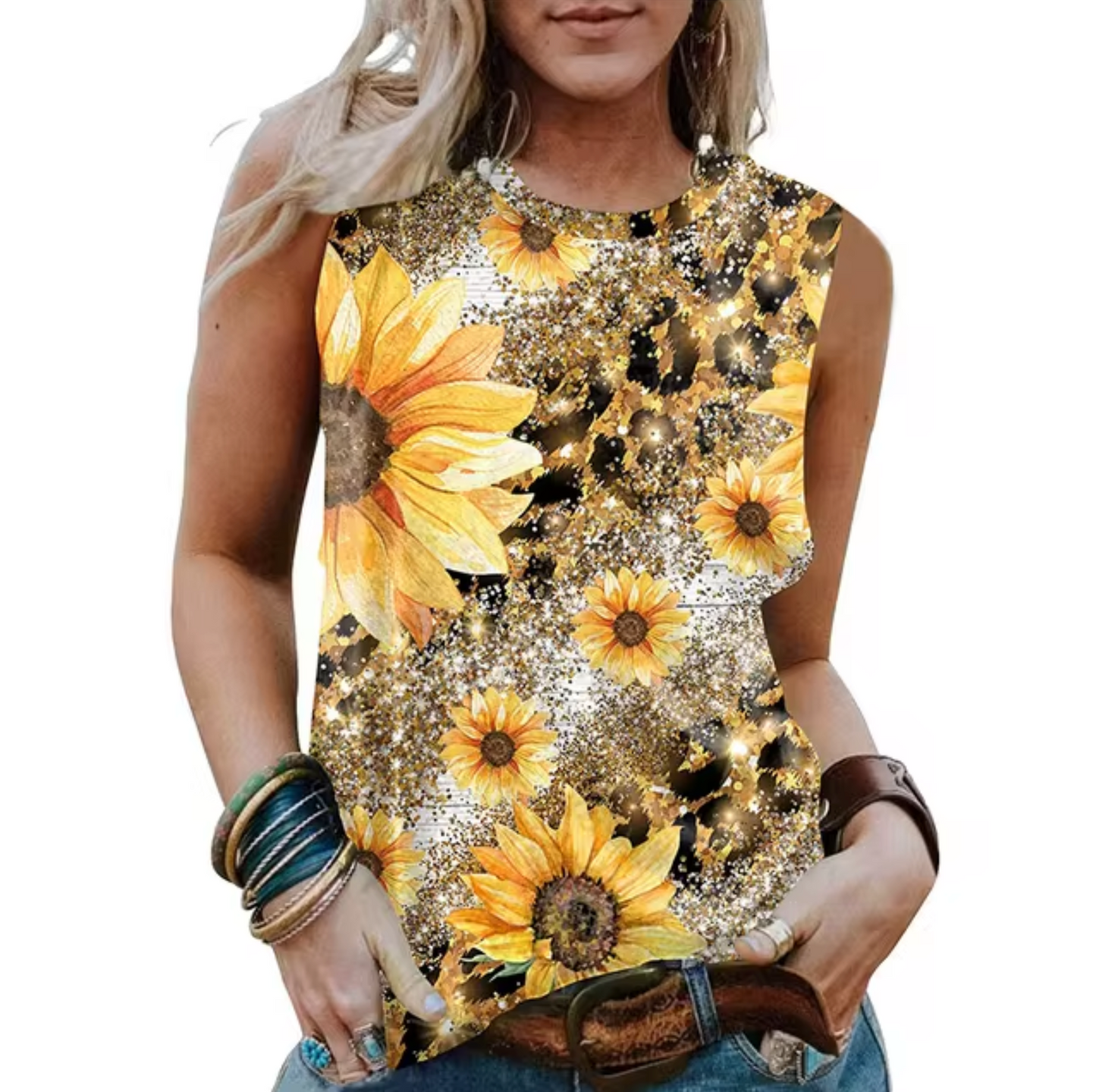 Avrielle – Sunflower Print Tank Top