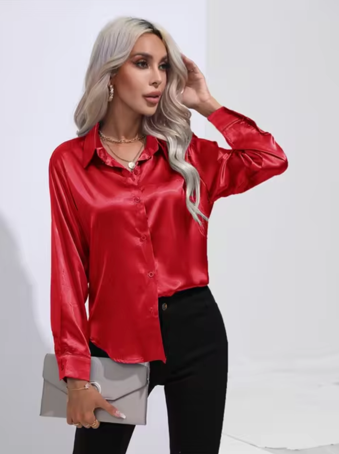 Annika - Satin Long Sleeve Blouse