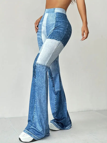 Senah – Denim Print High Waist Flared Trousers