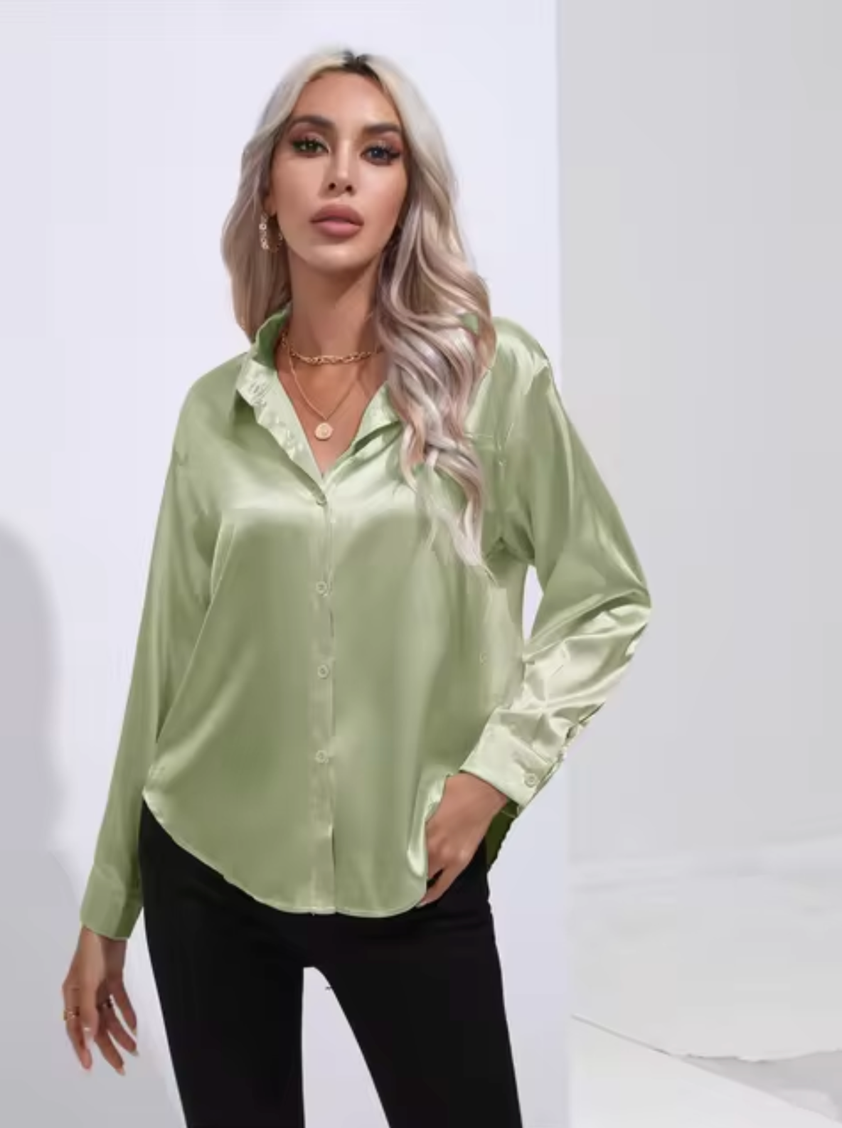 Annika - Satin Long Sleeve Blouse