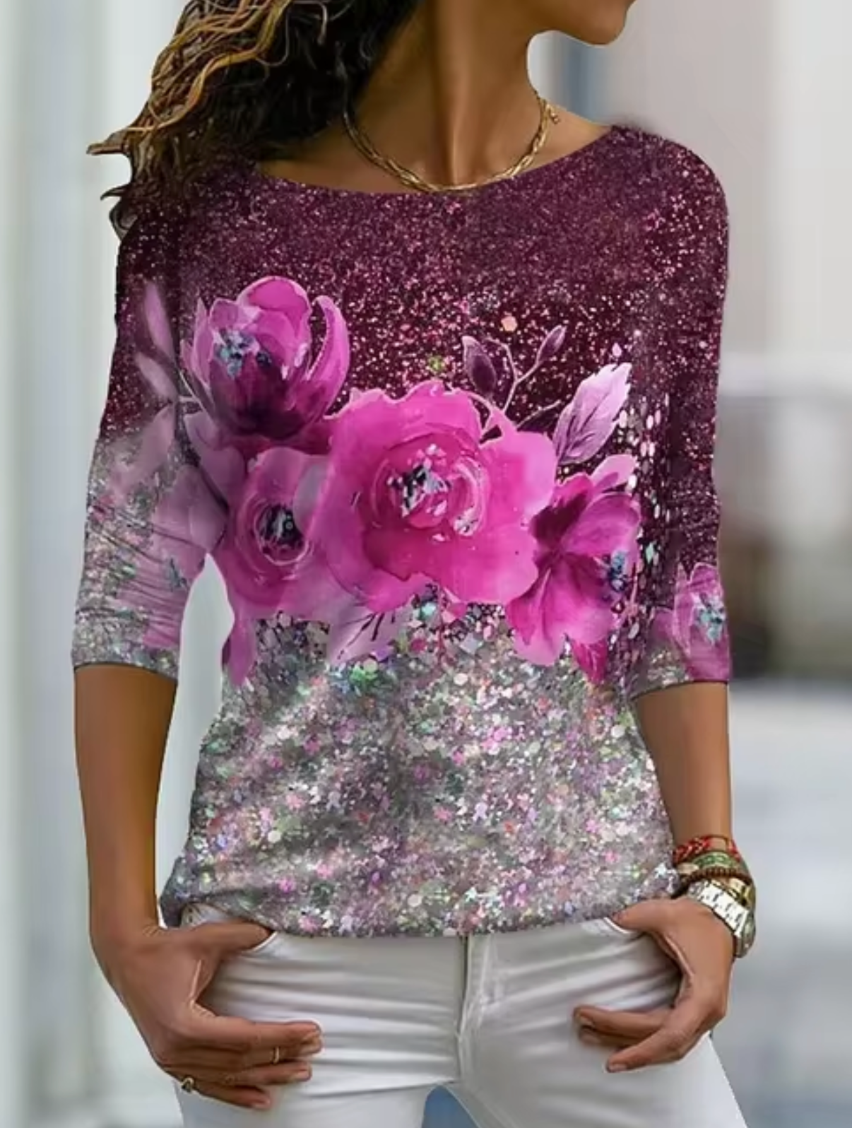 Tisha –  Stylish Floral Long-sleeved T-shirt