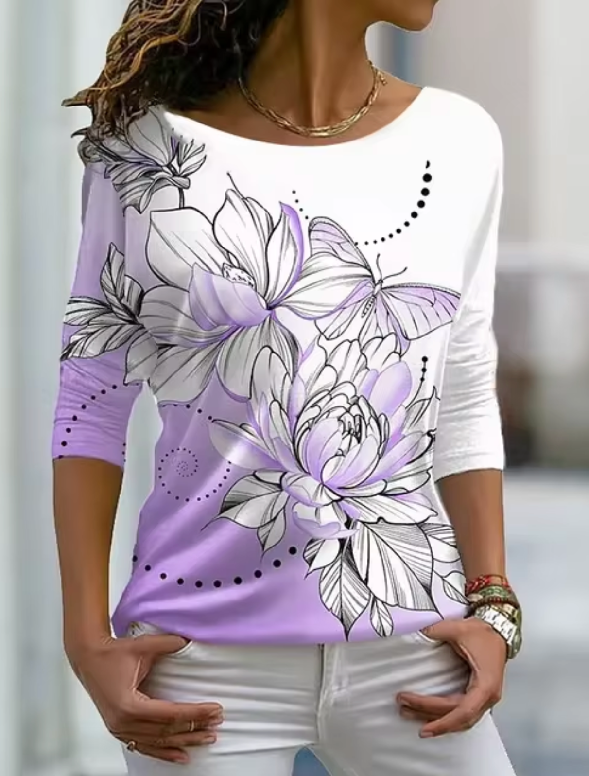 Tisha –  Stylish Floral Long-sleeved T-shirt