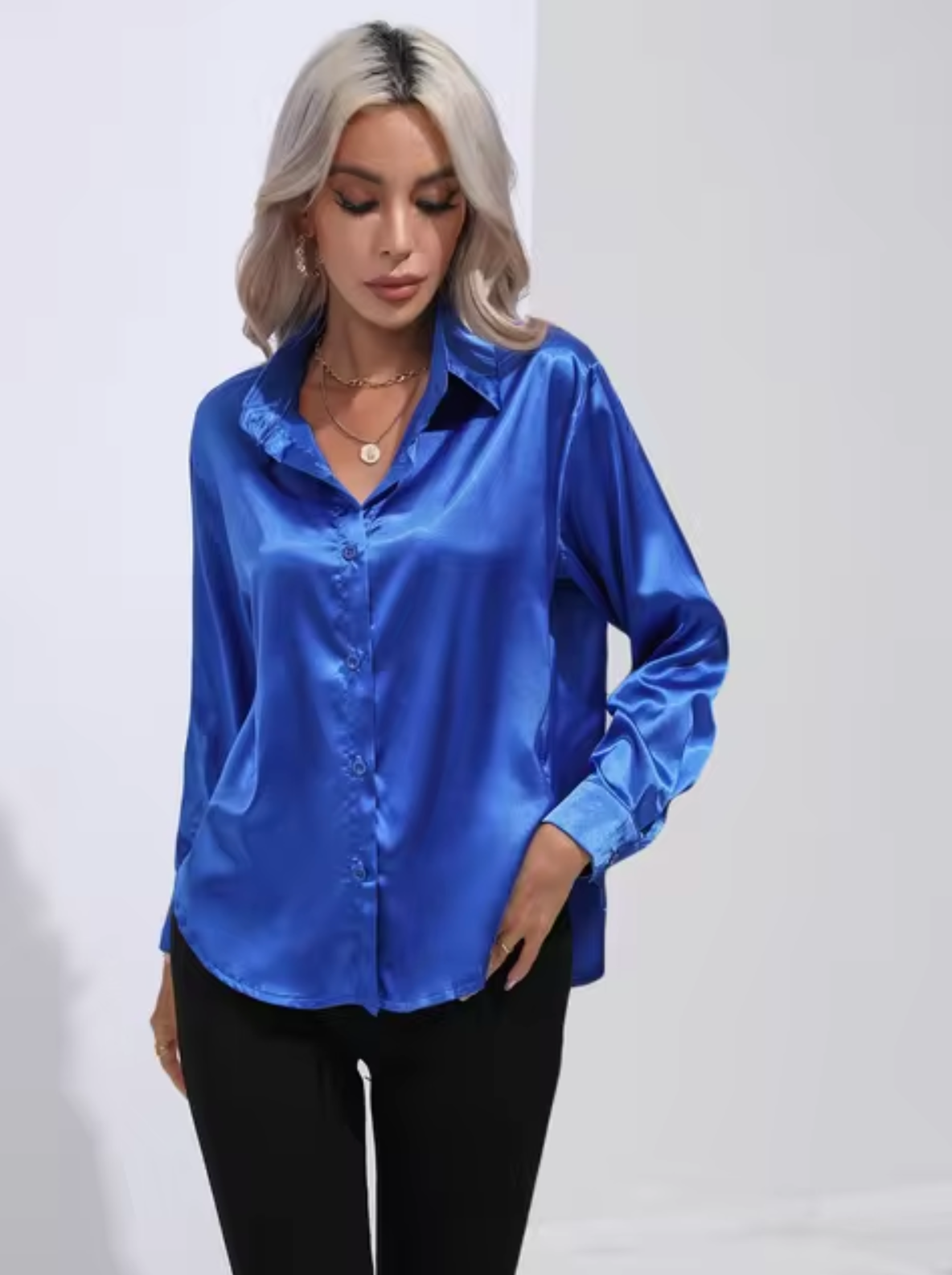 Annika - Satin Long Sleeve Blouse