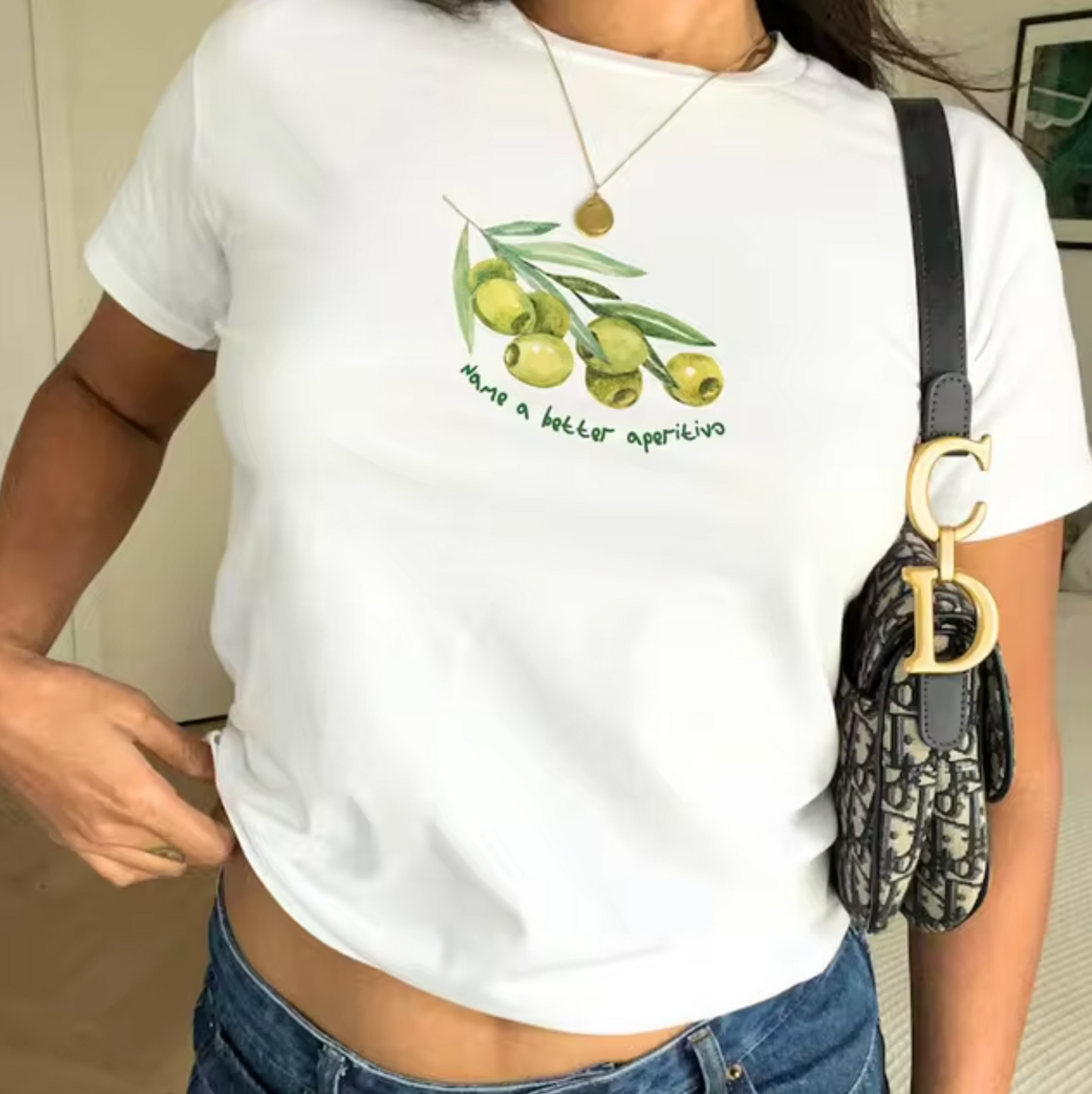 Carissa - Olive Print Crop Top Shirts