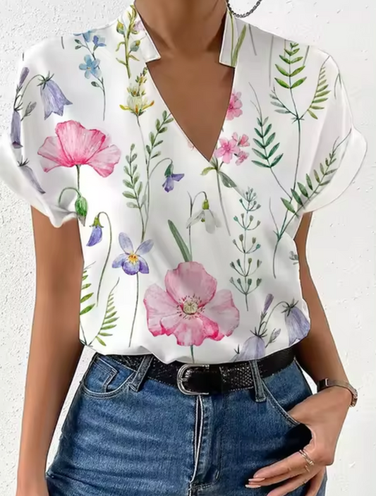 Camille – Elegant Crossed V-neck Blouse