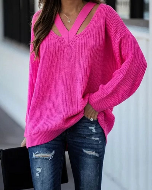 Pansy - Knitted Loose V-neck Sweater