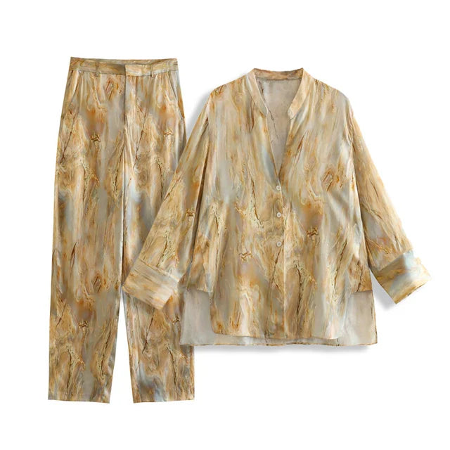 Aizel – Satin Long Sleeve Tie-Dye Trouser Set