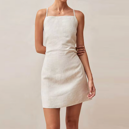 Penelope - Cotton Linen Cross-back Mini Dress