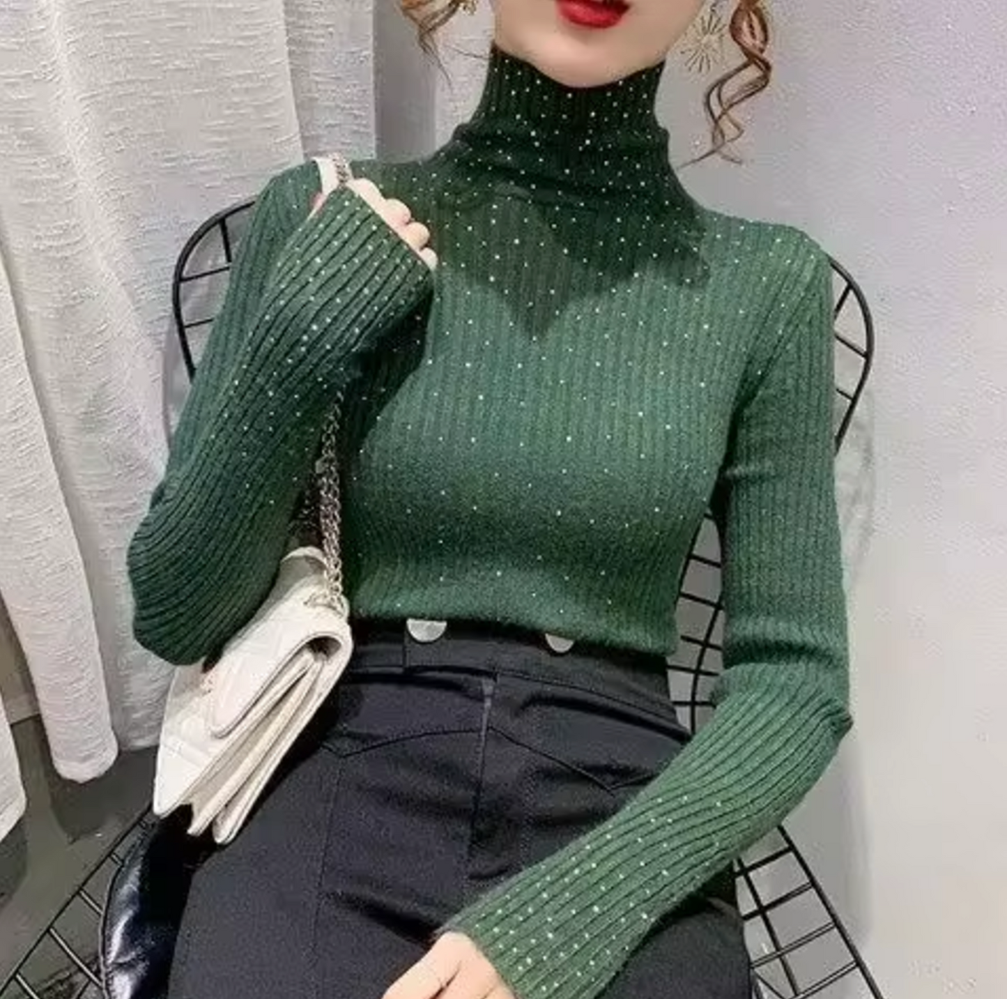 Roswitha – Knitted Glittered Turtleneck Sweater