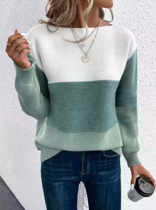 Janice – Knitted Tri-Colored Sweater