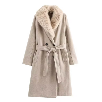 Elara – Elegant Wool Coat with Fur Collar