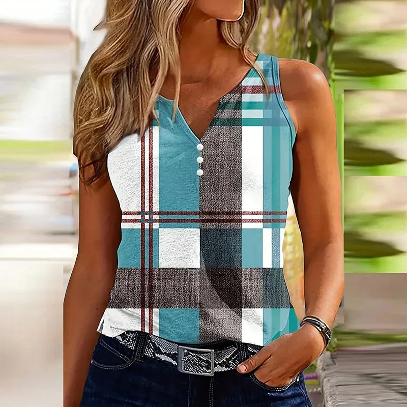 Gloria - Plaid V-Neck Sleeveless Top