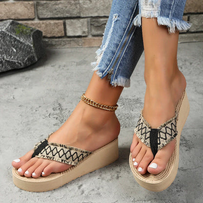 Elle - Woven Wedge Slippers