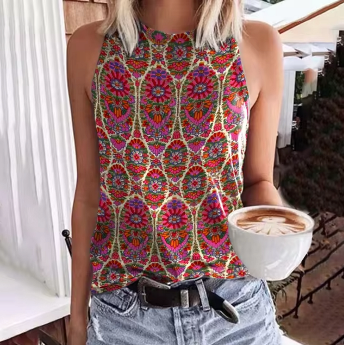 Minnie - Ethnic Print Sleeveless Top