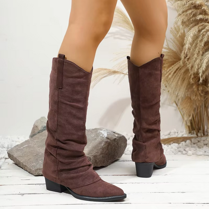 Adabelle – Knee-High Low Heel Pleated Boots