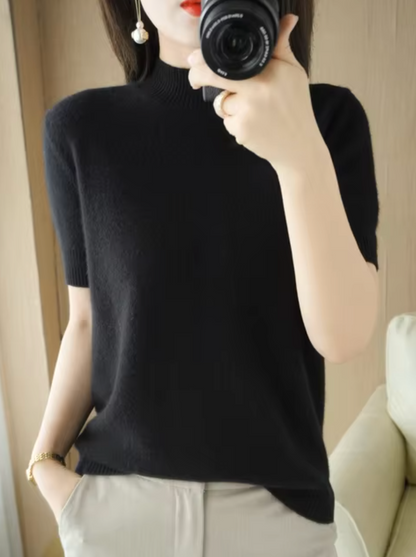 Nancy – Knitted Turtleneck Short Sleeved Sweater