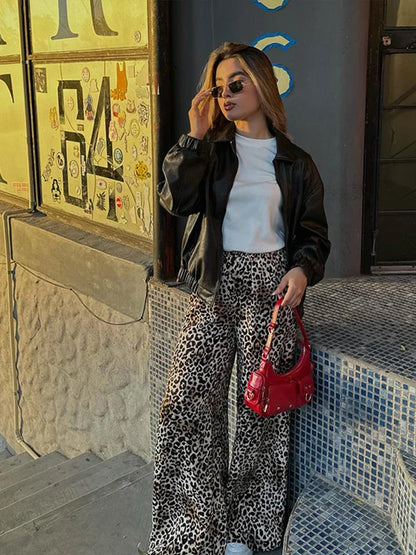 Adrianne – Wide Leg Leopard Print Trousers