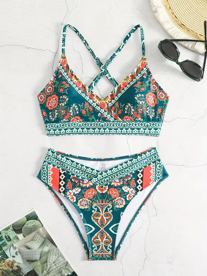 Flora – Ethnic Style Crisscross Two-Piece Bikini Set