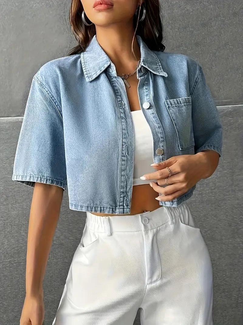 Alivia – Stylish Cropped Cotton Denim Shirt