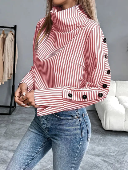 Sigrid – Striped High Neck Blouse