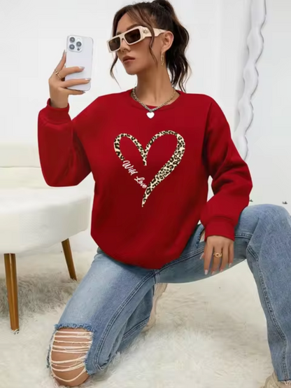 Dindy – Leopard Heart Print Cotton Sweater