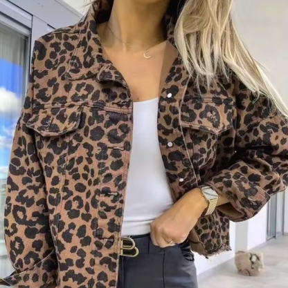 Shaira – Leopard Print Denim Coat