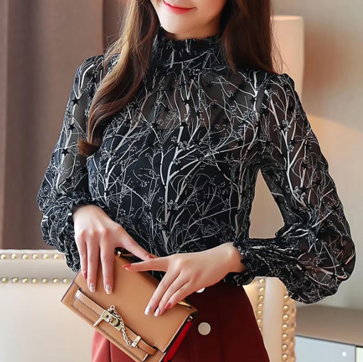 Venice – Printed High Neck Chiffon Blouse