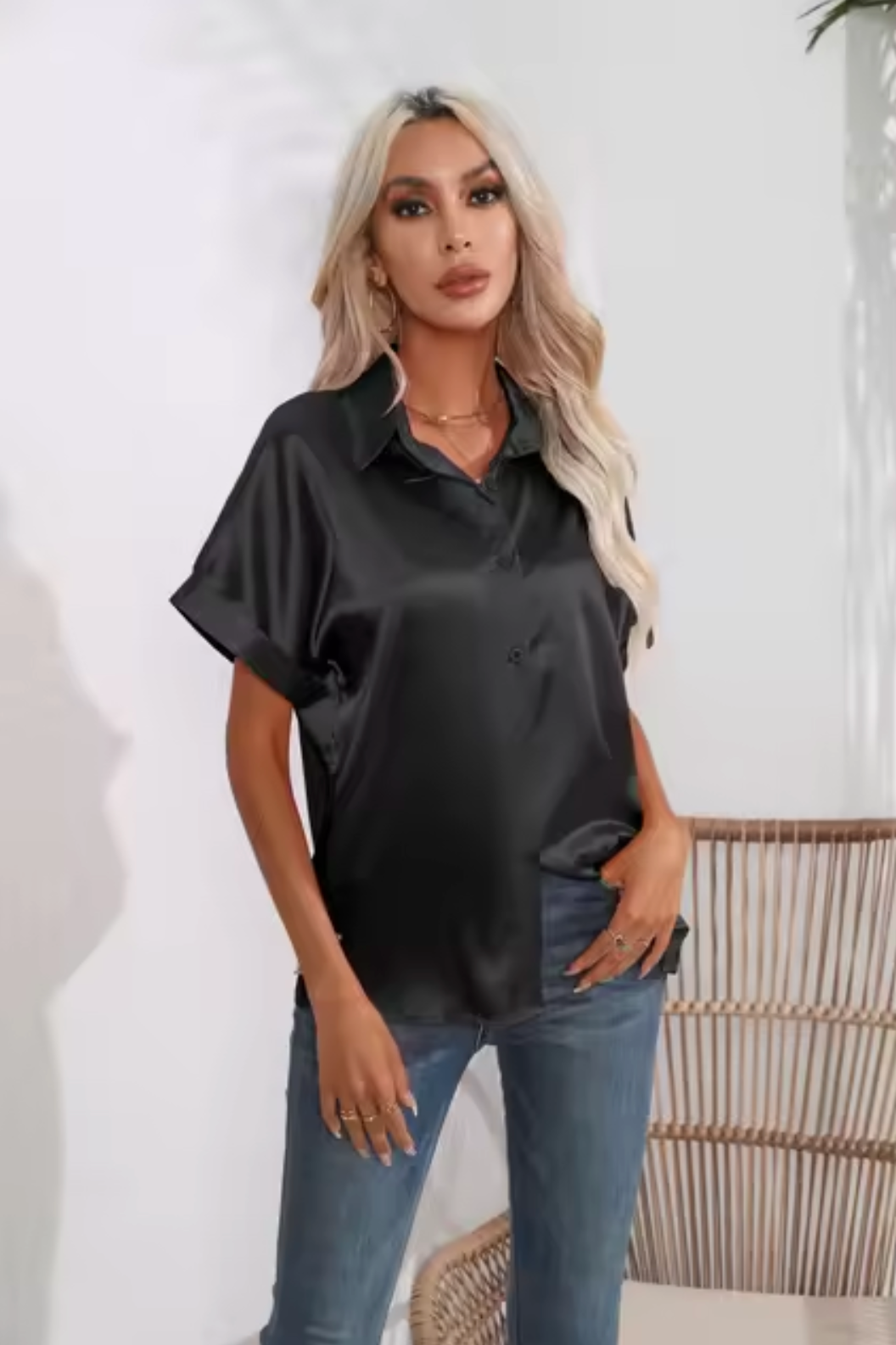 Ria – Satin Short Sleeves Blouse