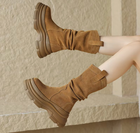 Aerith – Leather Thick Heels Platform Boots