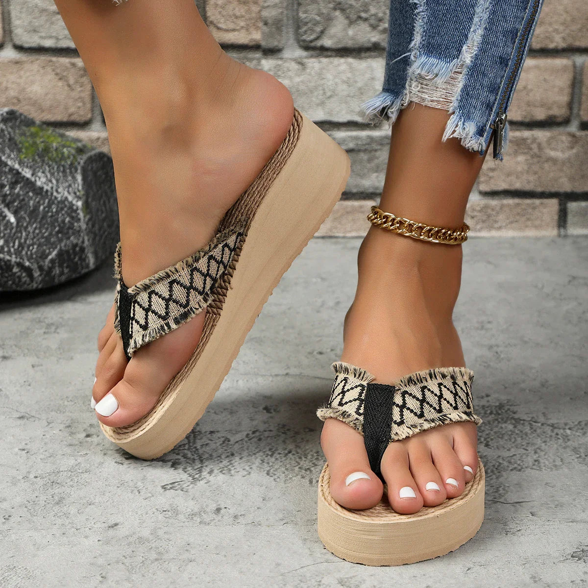 Elle - Woven Wedge Slippers