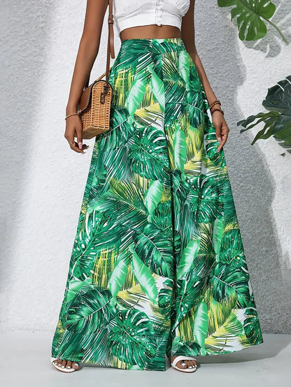 Fritzi – Leaf Print Wide Leg Trousers