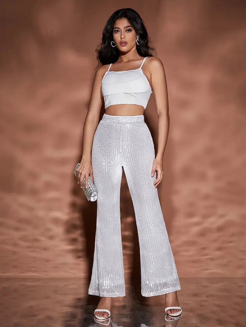 Kristal – High-waisted Sequined Flared Trousers