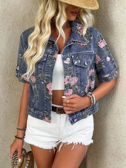 Finch – Floral Short Sleeve Denim Jacket