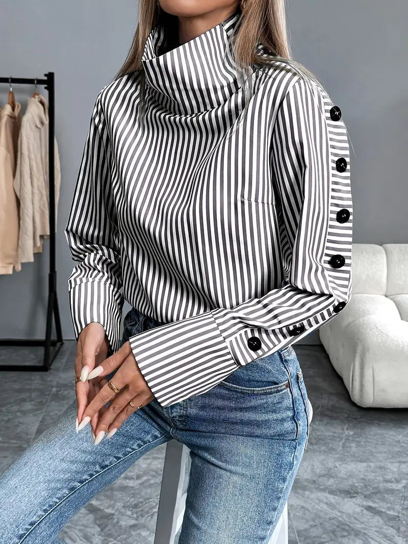 Sigrid – Striped High Neck Blouse