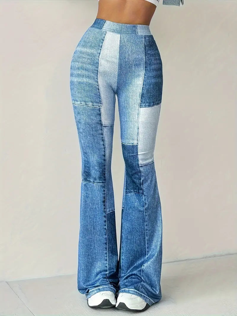 Senah – Denim Print High Waist Flared Trousers