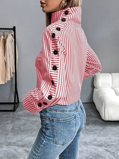 Sigrid – Striped High Neck Blouse