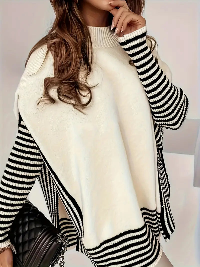 Adielyn – Stylish Knitted Striped Sleeve Sweater