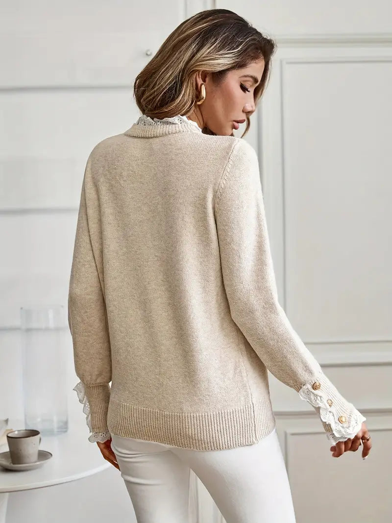 Chandra – Elegant Lace Trim Knitted Sweater